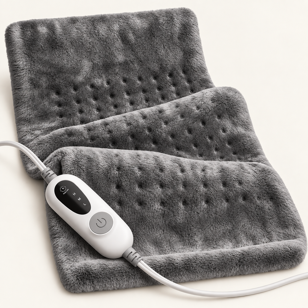 Grey electric heating pad with adjustable wired controller
